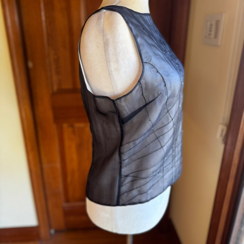 Allison Taylor vint gray silk sleeveless top/abstract beaded overlay, SZ 12, NWT - Picture 6 of 10